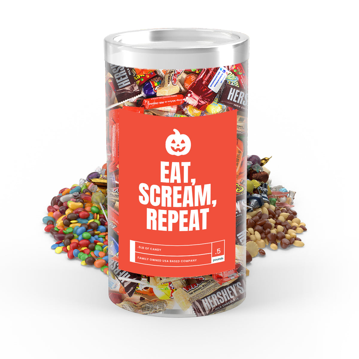 Eat, Scream, Repeat - I Love Candy Halloween Candy Tube